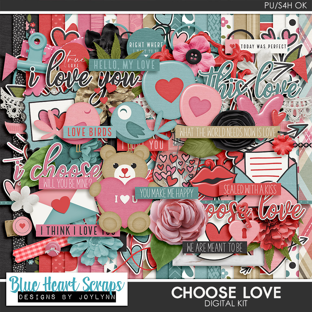 Wishful Digital Scrapbook Kit in Lovely Turquoise Blue Pink & 